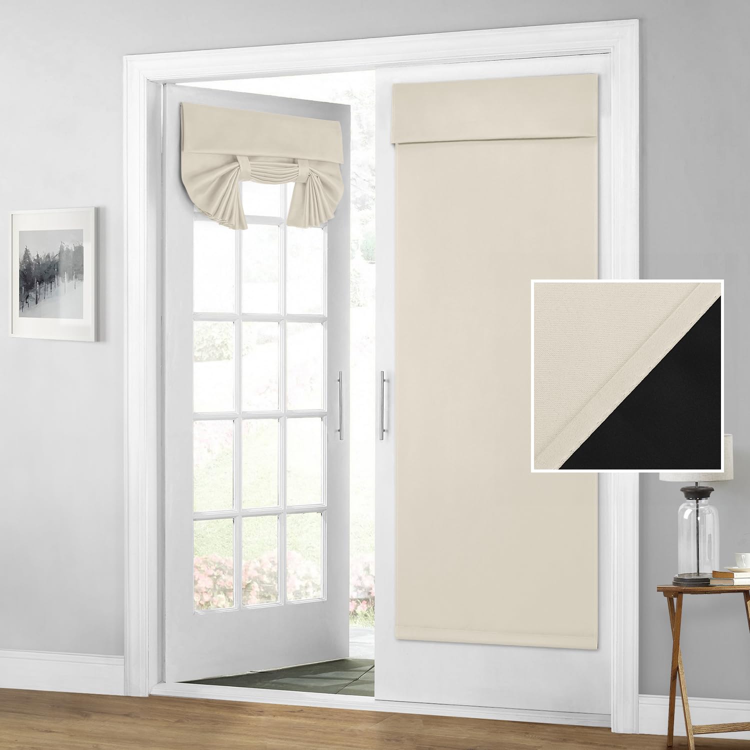 Homeideas 100% Blackout French Door Curtains, Privacy Door Curtains For Door Window, 26 X 68 Inch Room Darkening Curtains, Thermal Insulated Door Window Shades For Bedroom, (1 Panel, Beige)